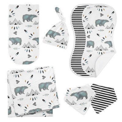 Sweet Jojo Designs Boy Newborn Baby Layette Gift Set Bear Mountain Slate Blue Black and White 7pc