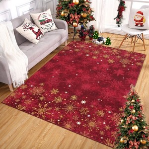 Christmas Decorations Area Rug Winter Snowflakes Floor Mat Non Slip Low Pile Home Decor Rug for Living Room Bedroom - 1 of 4