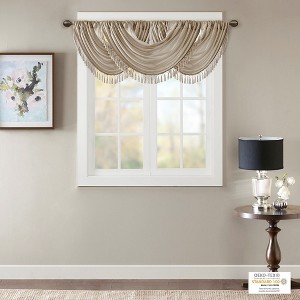 Stylish Waterfall Window Panel, Rich Sheen Fabric and Elegant Tassel Trim fits Lux Room Decor for All Season - 1 of 4