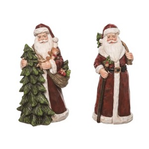 Transpac Christmas Resin Carved Santa Figurine Set of 2 Christmas Home Decorations - 1 of 1