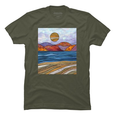 Men's Design By Humans Beach Landscape Stain Glass By Maryedenoa T-Shirt