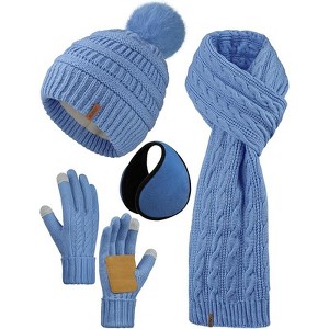 ZUPPAD 4-in-1 Women Winter Beanie Hat Scarf Touchscreen Gloves Ear Warmer Set Fleece Lined Warm Knit Skull Cap with Pom Pom - 1 of 4