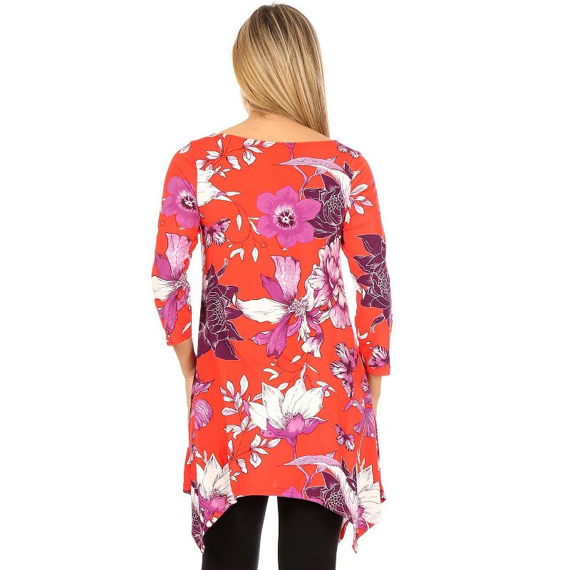 Women's Floral Scoop Neck Tunic Top with Pockets - White Mark, 3 of 4