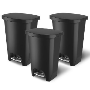Glad Trash Can w/ Lid, Stainless Pedal, Garbage Bag Rings, 13 Gal, Black, 3 Pack - 1 of 1