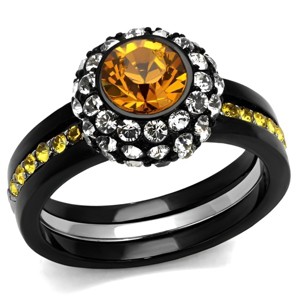 Slickblue Halo Topaz Synthetic Crystal Ring, Two-Tone IP Black Stainless Steel, Women’s Round Fashion Ring, Sizes 5-10 - 1 of 4