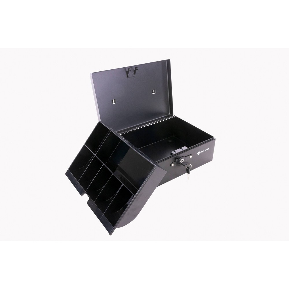 First Alert Mobile Cash Box: Portable Steel Key Lock Safe with Removable Tray