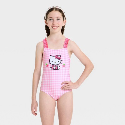 Hello Kitty Girls' Hello Kitty Gingham One Piece and Skirt Set - Pink S — фото 3