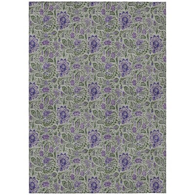 Olive Green Sage And Purple Floral Washable Indoor Outdoor Area Rug