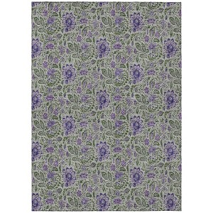 Olive Green Sage And Purple Floral Washable Indoor Outdoor Area Rug - 1 of 4