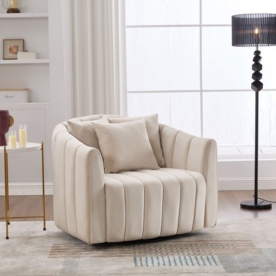 Sapphtopaz Swivel Accent Barrel Chair with 3 Pillows, Oversized Upholstered Comfy Sofa Chair, Pumpkin-Shape Chairs for Living Room, Bedroom