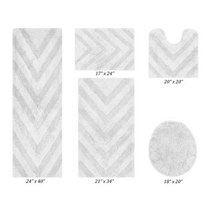 Hugo 5-Piece Bath Rug Set 100% Premium Cotton Tufted Chevron Pattern Bathmats for Bathroom, Super Soft Absorbent Machine Washable - 1 of 4