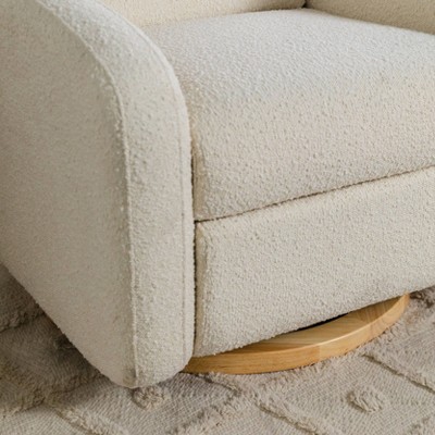 Ivory Boucle Swivel Recliner with Light Wood Base