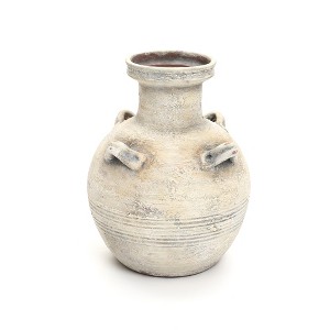 LuxenHome Rustic Off-White with Gray Terracotta Urn Vase - 1 of 4