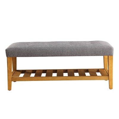 Wooden Open Storage Bench Gray/Oak Brown - Benzara