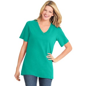 Woman Within Plus Size Petite Perfect Short-Sleeve V-Neck Tee - 1 of 4