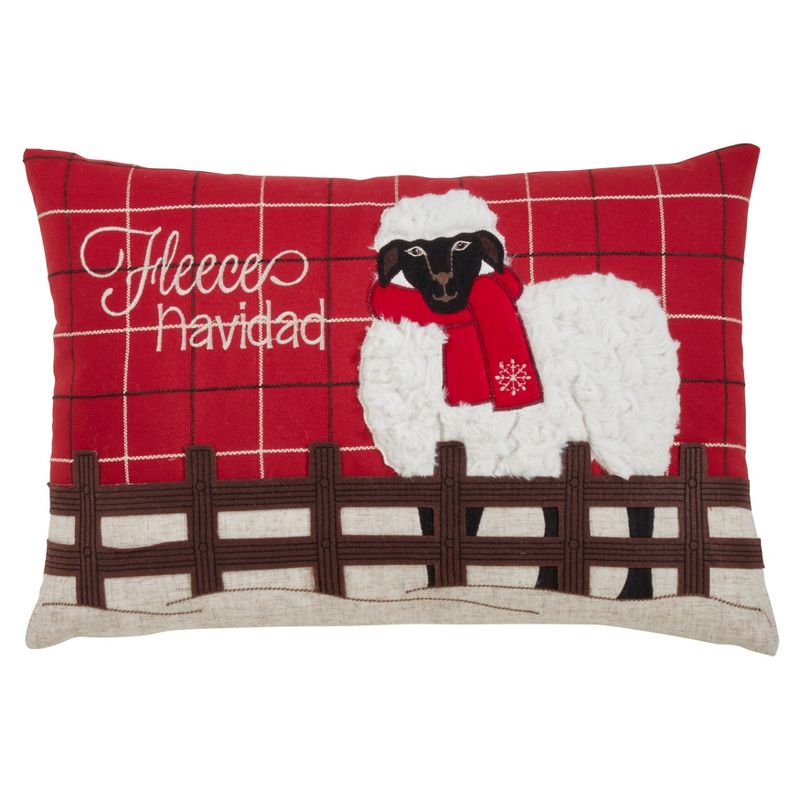 Saro Lifestyle Plaid Christmas Sheep Down Filled Pillow, 1 of 3