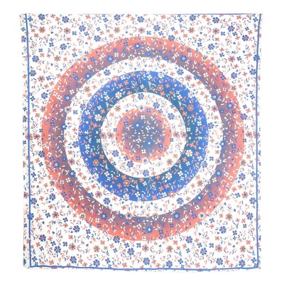 HomeRoots 88" X 84" Blue White And Orange Floral Cotton Hanging Tapestry