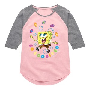 Girls' - SpongeBob Squarepants - So Eggcited Shirt Tail Raglan Graphic T-shirt - 1 of 4