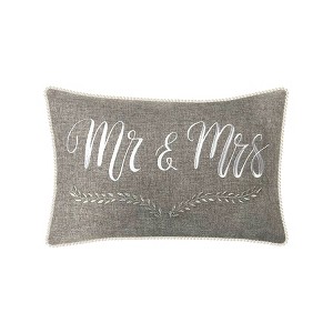 14"x21" Oversize 'Mr & Mrs' with Pearl Trim Lumbar Throw Pillow Gray - Edie@Home - 1 of 4