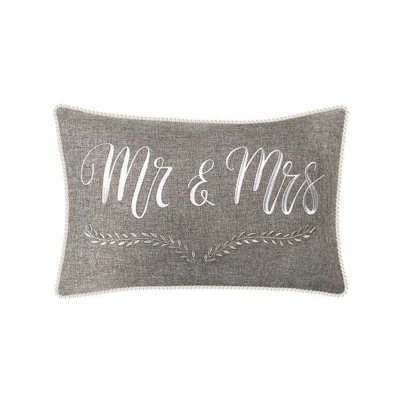 14&#34;x21&#34; Oversize &#39;Mr &#38; Mrs&#39; with Pearl Trim Lumbar Throw Pillow Gray - Edie@Home, 1 of 9