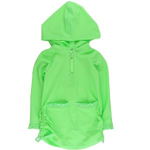 RuffleButts Toddler Girls UPF50+ Sun Protective Ruched Quarter-Zip Cover-Up - Neon Honeydew, 4T - 1 of 4