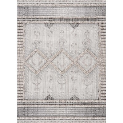 Amaga Gray and Cream High-Low Polyester Runner Rug