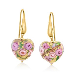 Ross-Simons Golden and Rose Murano Glass Heart Drop Earrings in 18kt Gold Over Sterling - 1 of 4