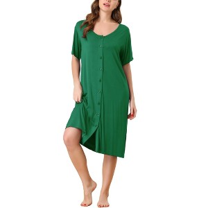 cheibear Women's Nightgown Button Down Short Sleeve Soft Modal Loose Pajama Sleepshirt - 1 of 4