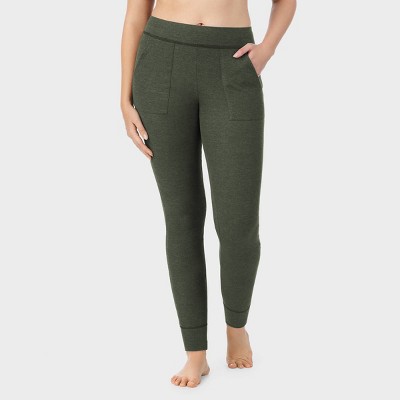 Warm Essentials by Cuddl Duds Women's Waffle Ribbed Trimmed Leggings with  Pockets - Forest Green XXL