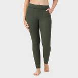 Cuddl Duds Women's Waffle Ribbed Trimmed Leggings with Pockets - Forest Green