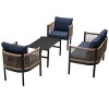 Outdoor 4 Pcs Seating Set, Multi-person Lounge Sets with Tempered Glass Table, Patio Lounge Sets with Iron Frame and PE Cushions-Coolbibila - 3 of 4