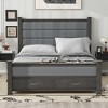 Whisen Queen Size Wood Frame Platform Bed with Upholstered Headboard, Footboard and 2 Drawers - 3 of 4