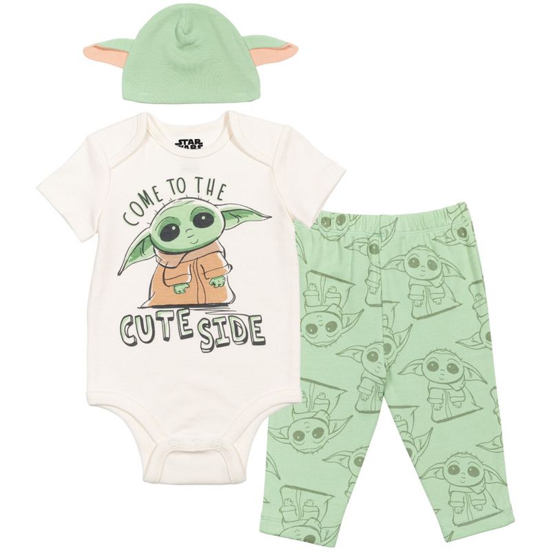 Star Wars The Child Short Sleeve Bodysuit Pants and Hat 3 Piece Outfit Set Newborn to Infant, 1 of 10