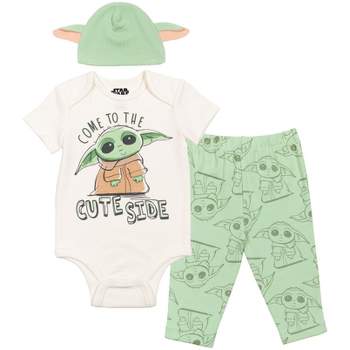 Star Wars The Child Short Sleeve Bodysuit Pants and Hat 3 Piece Outfit Set Newborn to Infant