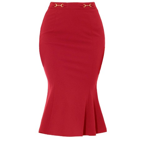 Plus Size Elegant Skirt, Women's Plus Solid High Waist Mermaid Hem Bodycon  Skirt