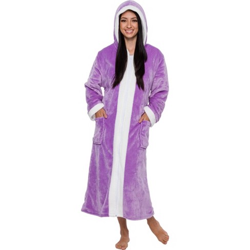  Silver Lilly Womens Sherpa Trim Fleece Robe with Hood - Full  Length Warm Plush Luxury Bathrobe (Purple, Large-X-Large) : Clothing, Shoes  & Jewelry