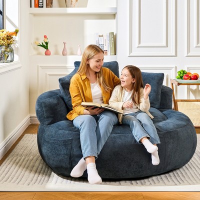 Hooseng Giant Bean Bag Chair for Adults, Teddy Fabric Upholstered Loveseat Lazy Sofa with Storage Pocket and High-Density Memory Foam Padding