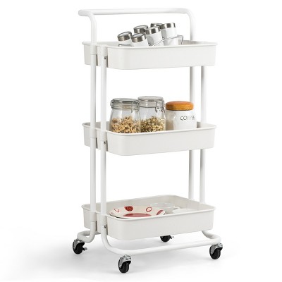 3 Tier Rolling Cart W/wheels Practical Handle&abs Storage Basket ...