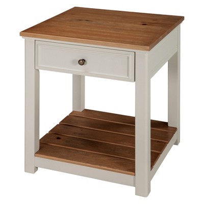 Savannah End Table Ivory with Natural Wood Top - Bolton Furniture