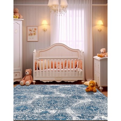 Sofia Grand Blue and White Square Synthetic Area Rug