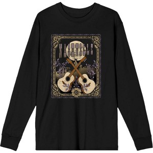 Vintage Country Nashville Guitars With Distressed Flowers Crew Neck Long Sleeve Adult Tee - 1 of 2