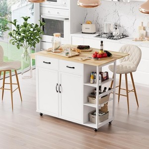 43" Rolling Kitchen Island Cart with Drop Leaf, Storage Cabinet - 1 of 4