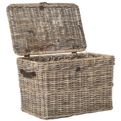 Gray Woven Kubu Rattan Trunk Organizer with Faux Leather Straps