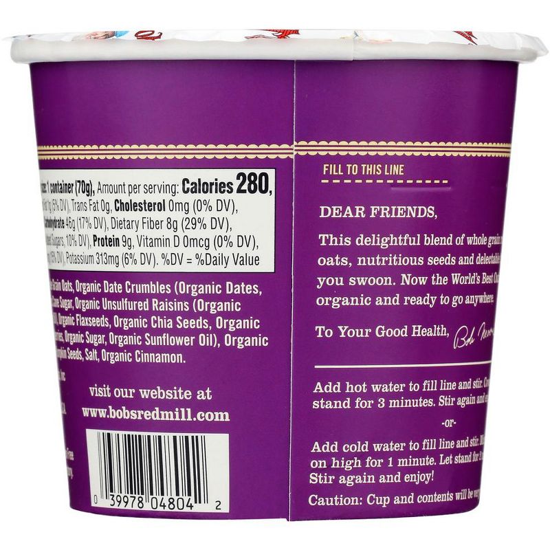 Bob's Red Mill Organic Fruit & Seed Oatmeal Cup - Case of 12/2.47 oz, 3 of 8