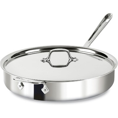 All-Clad D3 3-Ply Stainless Steel Sauté Pan 6 Quart Induction Oven Broiler Safe 600F Pots and Pans, Cookware Silver