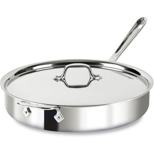 All-Clad D3 3-Ply Stainless Steel Sauté Pan 6 Quart Induction Oven Broiler Safe 600F Pots and Pans, Cookware Silver - 1 of 4