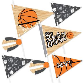 Big Dot of Happiness Nothin' But Net - Basketball - Triangle Baby Shower or Birthday Party Photo Props - Pennant Flag Centerpieces - Set of 20