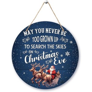 Lomsoe Christmas Wooden Sign Christmas Eve Front Door Decor Rustic Xmas Holiday Wall Art Winter Wood Sign Round Hanging Sign Decor Christmas Gifts - 1 of 3