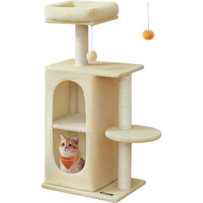 Cat Tree Tower with 2 Caves for Multi-Cat Households, Kittens, Scratching Posts