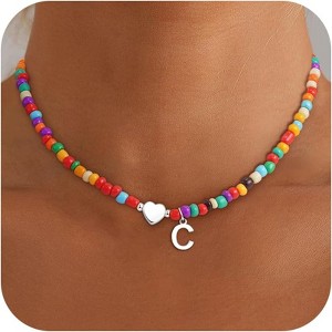 Beaded Initial Necklace Colorful Letter Choker Christmas Gift for Teens - 1 of 4
